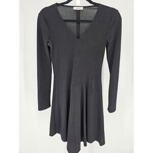 OOTD Womens Sz XS A Line Mini Dress Black Long Sleeve V Neck